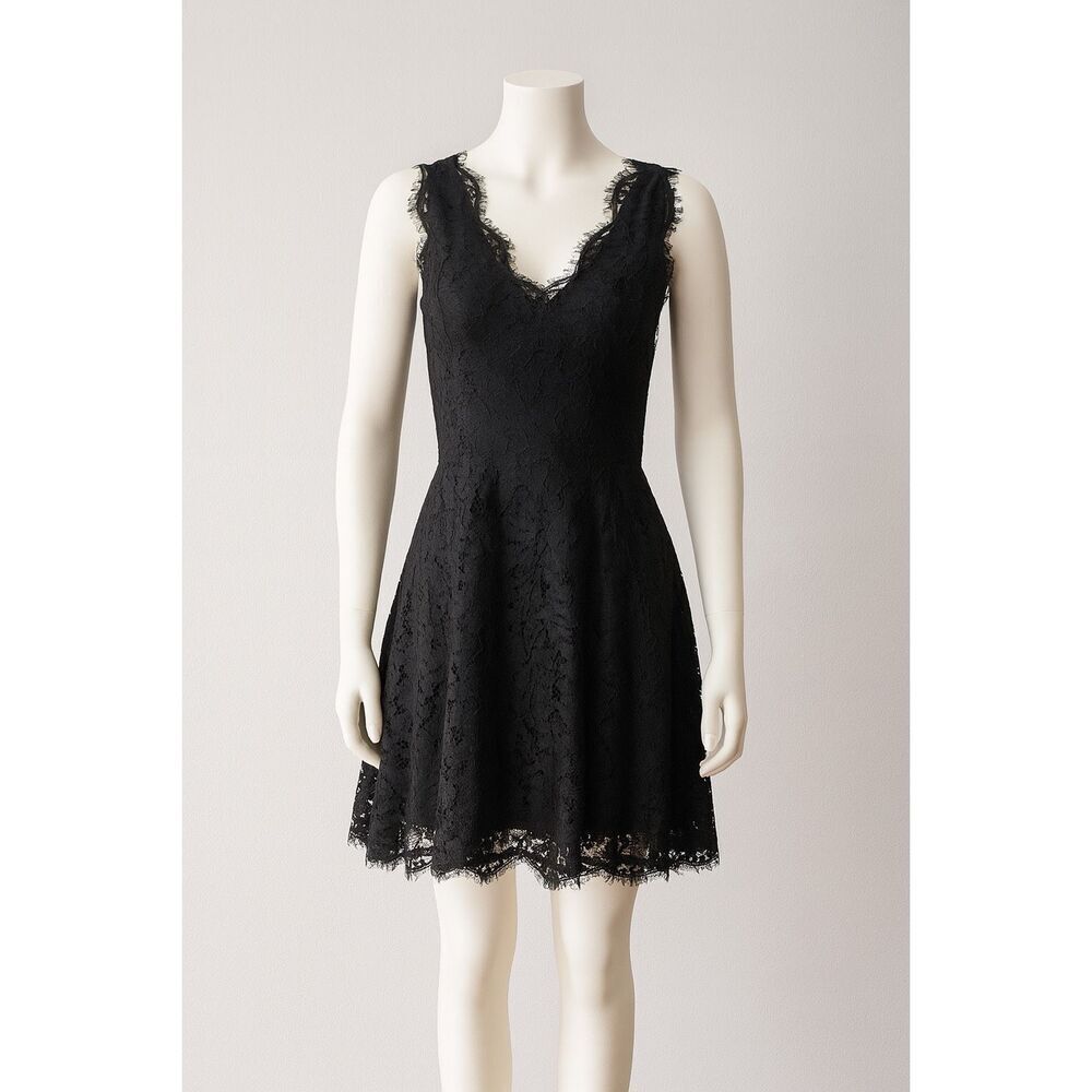 Joie Nikolina Black Lace Sleeveless Mini Dress XS – V-Neck A-Line Cocktail Party